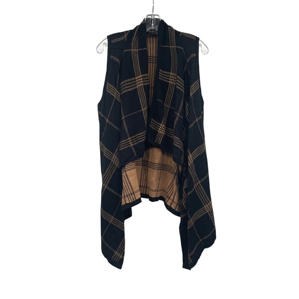 August Silk Women Black Sleeveless Cardigan Open Front Black/Tan Size Medium